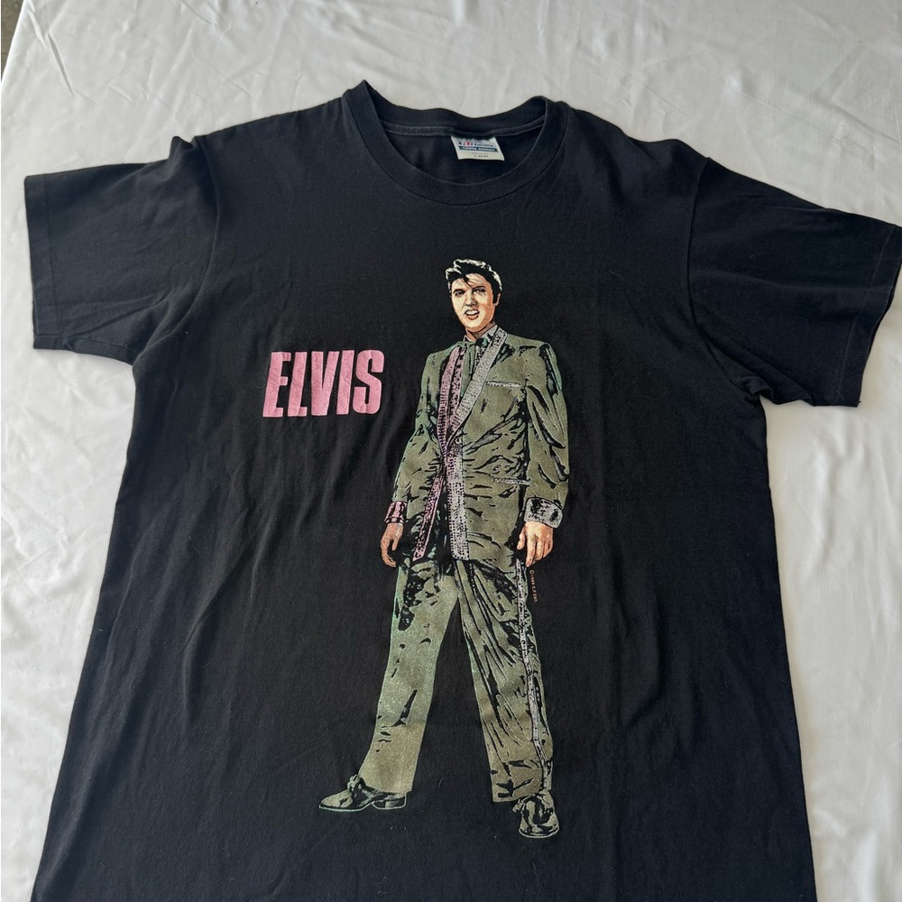 Vintage RARE 1989 Elvis Presley T Shirt 50s Rock N Roll Metallic Gold/Pink Large